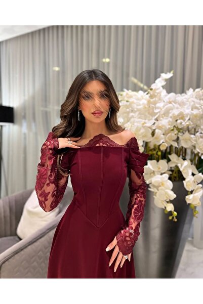 Razan Fashion فستان رزان فاشن البورغندي من لورين