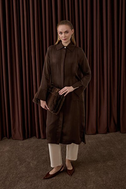 Hilay Calvin Aller Cep Detaylı Uzun Tunik KAHVERENGİ