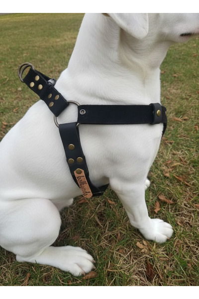 balkonda Dog Harness Medium and Large Breed Adjustable Suede Leather Matte Black