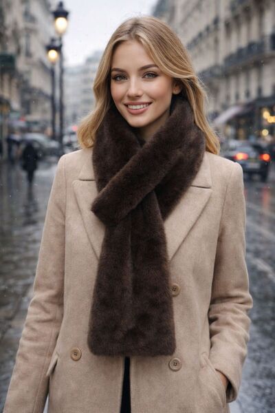 MARBERRY Dark Brown Soft Textured Plush Women's Neck Collar