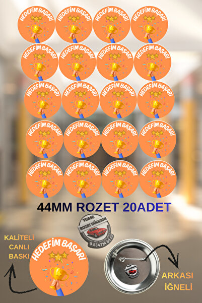 tuse rozet dükkanı Hedefim Başarı Rozeti 20 Adet | 44mm İlkokul Başarı Rozeti...