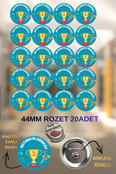 tuse rozet dükkanı Matematik Birincisi Rozeti 20 Adet | 44mm İlkokul Başarı R...