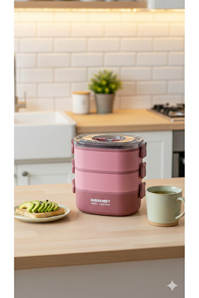 AAA Gourmet Ofis Tipi Pratik Yemek Taşıma Kabı - 3 Katlı Modern Sefer Tası