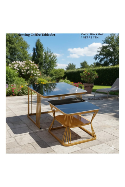 LAOBAN طقم طاولات قهوة متداخلة بإطار فولاذي عصري بتصميم مزدوج الطبقات، وطاولة جانبية مربعة الشكل.