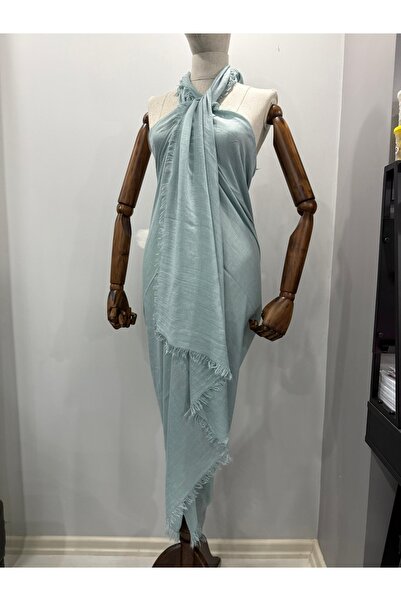 GÜMRÜKÇÜ Viscose Cotton Modal Fabric Water Green Color Pareo Prayer Cover Shawl