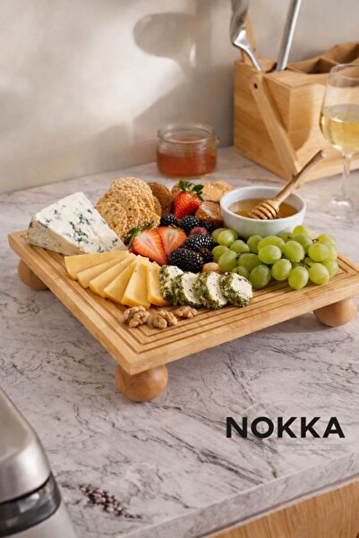 NOKKA Bamboo Decorative Top Pedestal Square Presentation Plate 28 X 28 cm
