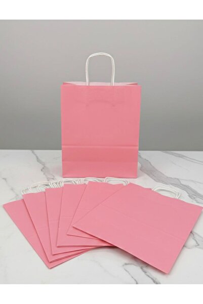 e Erta Pembe Renkli Kraft Çanta 25x31 Cm 10 Adet Hediye Poşeti , Hediye Paket...