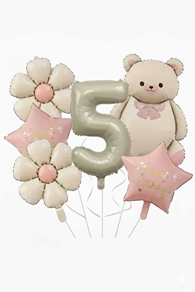 ÇITIPITISTORE Set de baloane retro crem cu ursuleț și margarete, cu folie