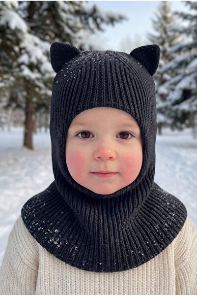 Babily Bebek Çocuk Kulaklı Triko Balaklava Yumuşak Kışlık Bere Kar Maskesi