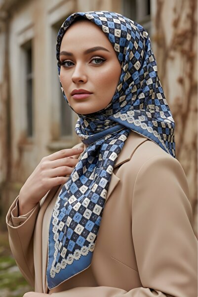 İmajButik Eșarfă din bumbac digital moale Indigo İpekhan