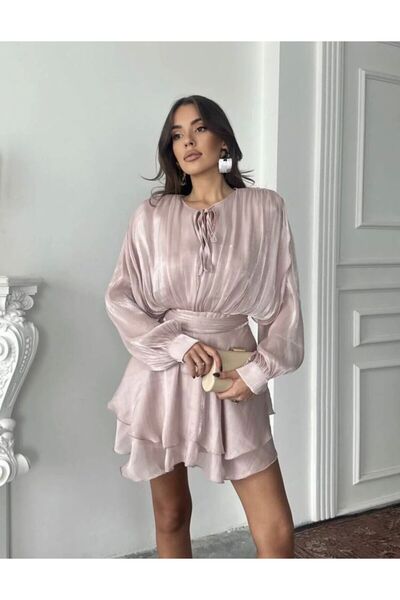 SİBELİZE Şifon Pudra Elbise