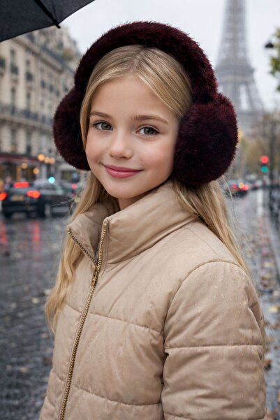 MARBERRY Căști pentru fete din pluș cu textura moale, roșu claret, 8-14 ani