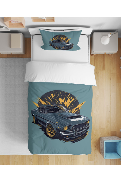 Home Muscle Car Themed 3D Digital Printed Single Size Sheetless Young Boys' D...