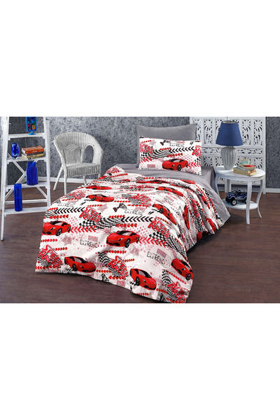 vionetta طقم غطاء لحاف فردي للأولاد من القطن مع ملاءة مرنة بنقشة سيارات ووسادتين