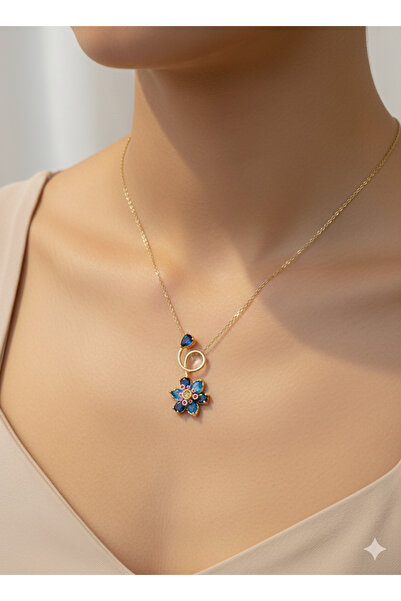 Mİ MİND Swar Model Mor Çiçekli Kolye