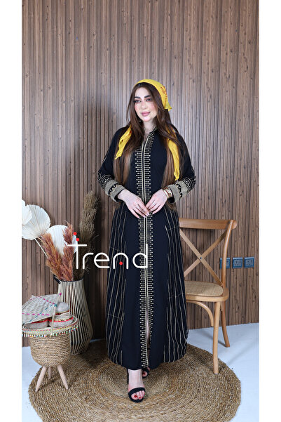 TREND Long black jalabiya, embroidered on the front and back
