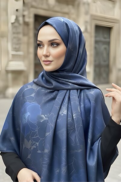 İmajButik Navy Blue İpekhan Soft Digital Cotton Shawl