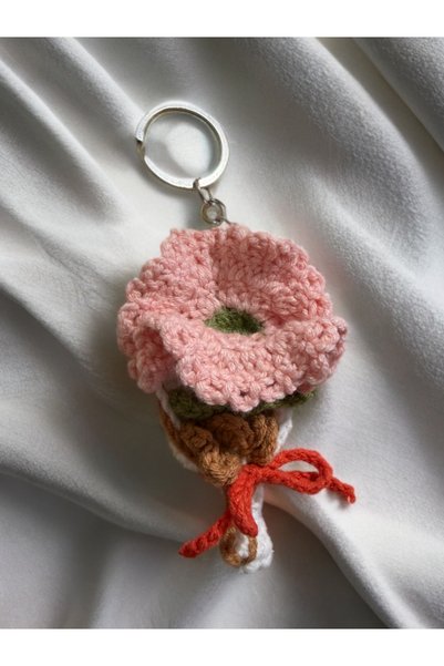 Melanj Craft Pink Flower Hand Knitted Keychain - Amigurumi
