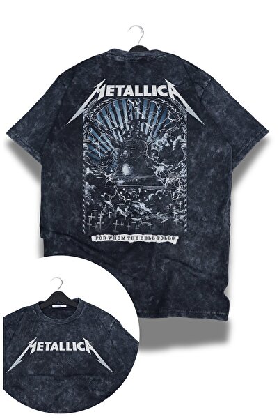 Fuddy Moda Unisex for Whom the Bell Tolls Back Printed Washed T-Shirt, Oversized Metallica Themed Retro Tee Shirt