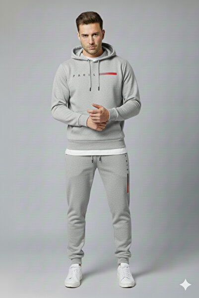 ALİ.COM Three Thread Hooded Inside Cotton Paris B Printed O Oversized Tracksuit Set