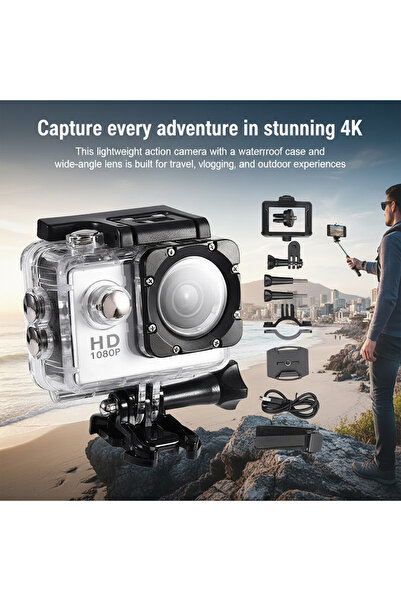 Generic كاميرا رياضية صغيرة رقمية، كاميرا رياضية خارجية مقاومة للماء بدقة 1080 بكسل عالية الوضوح