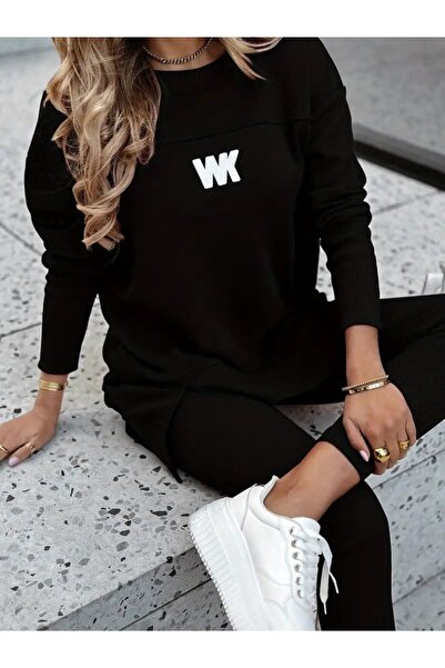 ALPACO Women's Long Sleeve Crew Neck Ribbed Viscose Two-Piece Set with Two Threads and Leggings Pants