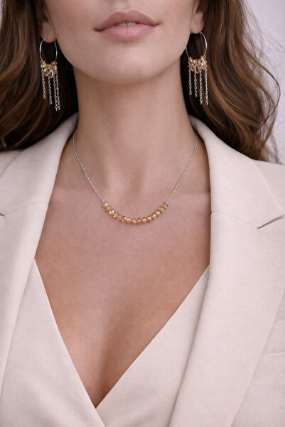 JİMNY JEWELRY PRİSMA KRİSTAL ÇELİK ZİNCİR KOLYE KÜPE TAKIMI