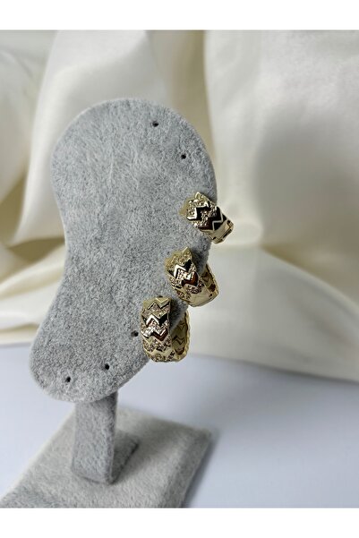 divakse Steel Earrings Set of Three Thick Hoop with Zircon Stone Gold