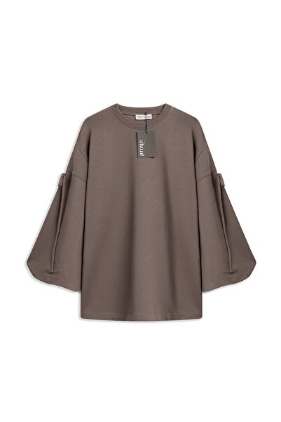 praye Balloon Sleeve Lace-Up Sweatshirt Light Brown