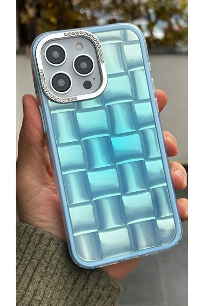 EDELFU غطاء هاتف شفاف بنمط مربع مع إطار للكاميرا بتفاصيل حجرية متوافق مع آيفو...