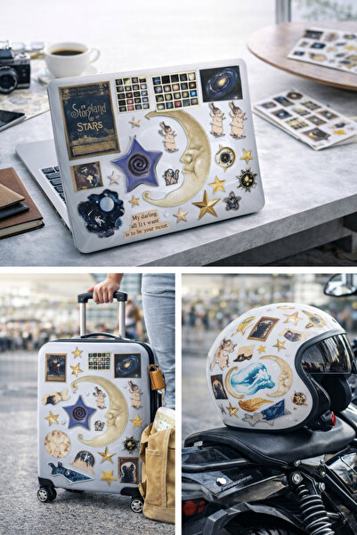 Limitless Design مجموعة ملصقات عتيقة ذات طابع القمر والنجوم - 22 × 30 سم |   ...