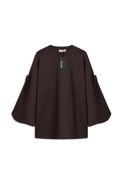 praye Balloon Sleeve Lace-Up Sweatshirt Brown