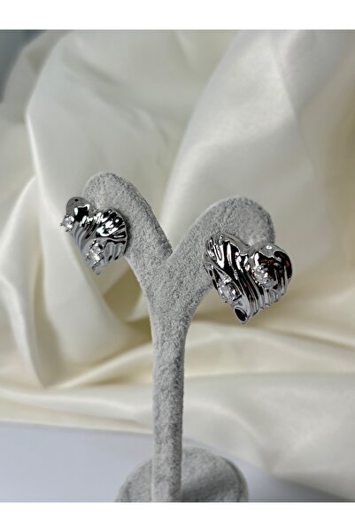 divakse Steel Earring Heart Model White Zircon Stone Silver