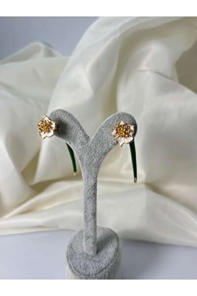divakse Earrings Brass Plated Flower Long Model Green Gold