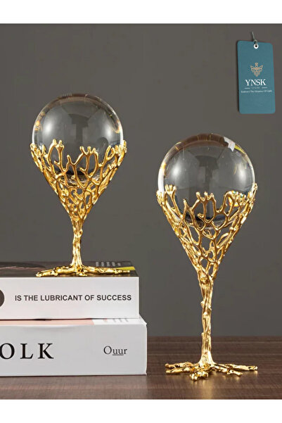 YNSK Luxury | Odyssey | 2'Li Pirinç Deve Kuşu Ayağı Dekoratif Kristal Top Küre