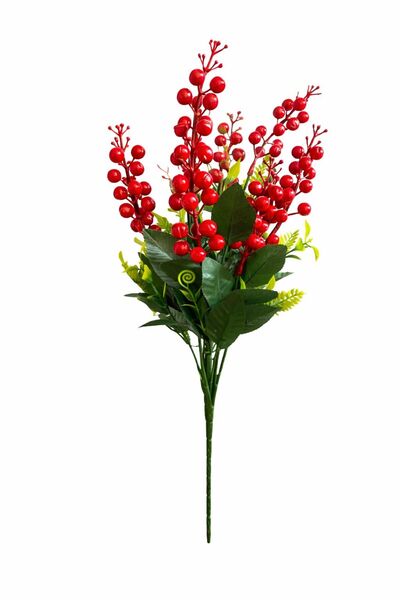 DREAM HEDİYELİK 7 Dallı Yapay Kokina Çiçeği – Dekoratif Kırmızı Yılbaşı Dalı