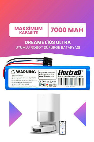 ELECTROLL Dreame L10s Ultra Uyumlu Batarya 7000mah Pil Robot Süpürge Bataryas...