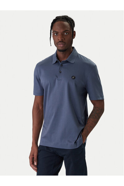 BOSS Men's Monogram Logo Embossed Regular Fit Soft Cotton Short Sleeve Blue Polo Neck T-Shirt 505558