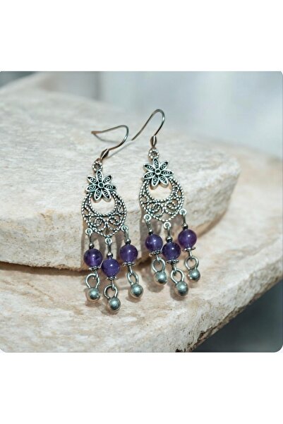Birtakı'm Şeyler Amethyst Stone Handmade Earrings
