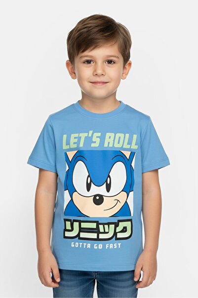 Sonic تي شيرت بأكمام قصيرة مطبوع عليه رسوميات للأولاد الصغار، أزرق