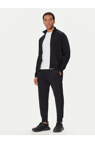 BOSS Men's Regular Fit Mock Neck Pack Flexible Cotton Fabric Long Sleeve Black Sweatshirt 50543886-001