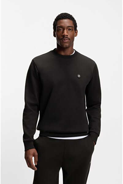 BOSS Erkek Pamuklu İnterlok Kumaş Yuvarlak Yakalı Logolu Siyah Sweatshirt 505...