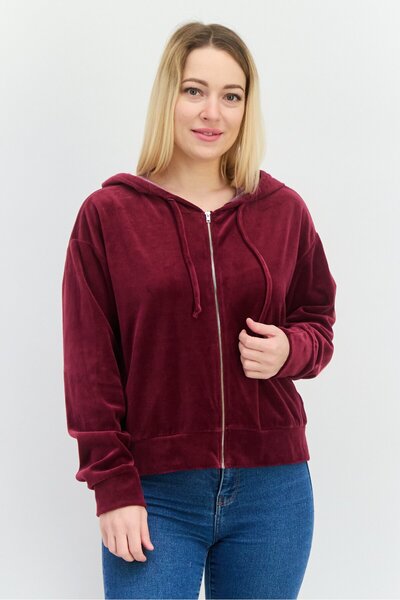 Ava + Esme بغطاء رأس شيرت نسائي بأكمام طويلة وغطاء رأس، لون عنابي