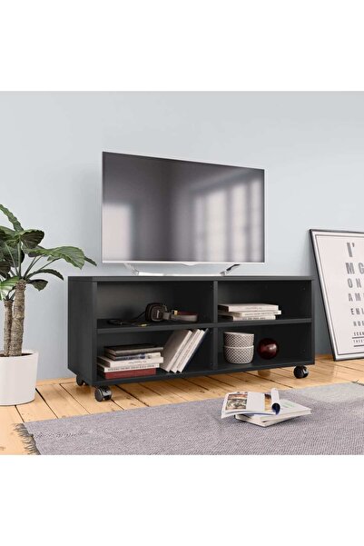 vidaxl TV Cabinet with Castors Black 90x35x35 cm Engineered Wood