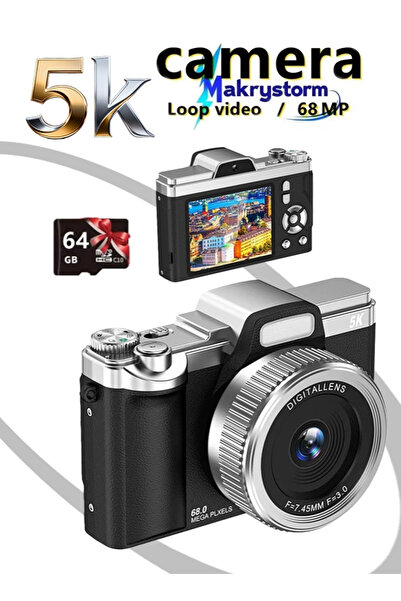 Makrystorm 5K Digital Camera with 64GB SD Card, 68MP Point and Shoot Camera,16X Zoom Vlogging Camera
