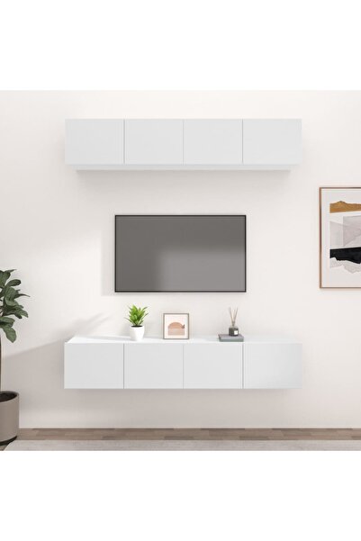 vidaxl خزائن تلفزيون، 4 قطع، لون أبيض، 80×30×30 سم، مصنوعة من الخشب المصنّع