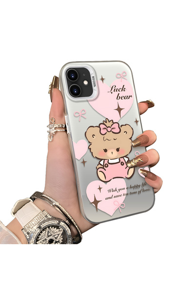 ucuc iPhone 11 Compatible Silicone Edge Acrylic Back Cute Bear Protective Case