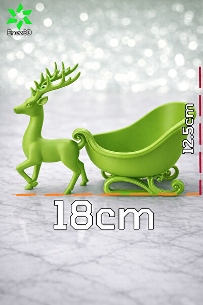 Enez3D Şekerlik Dekoratif Geyik Figürlü Kızak – Modern Tasarım (18 cm)