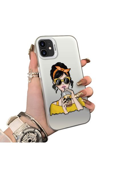 ucuc iPhone 11 Compatible Silicone Edge Acrylic Back Fashion Girl Protective ...