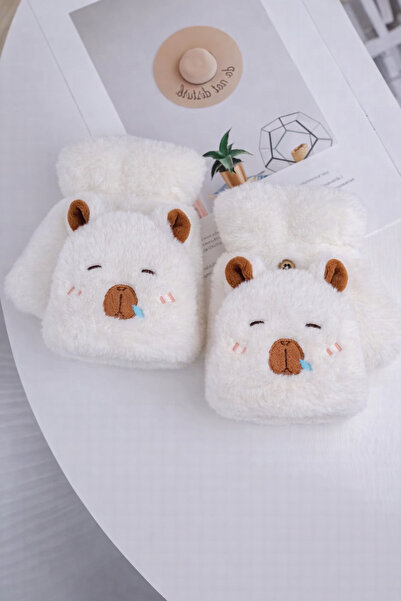 MD Moda Accessories قفازات نسائية لطيفة بدون أصابع من القطيفة بنمط الكابيبارا...